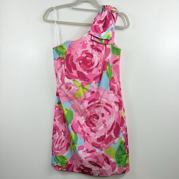Rare Lilly Pulitzer Hotty Pink First Impression Chloe One Shoulder Dress Size 2 - Picture 13 of 15